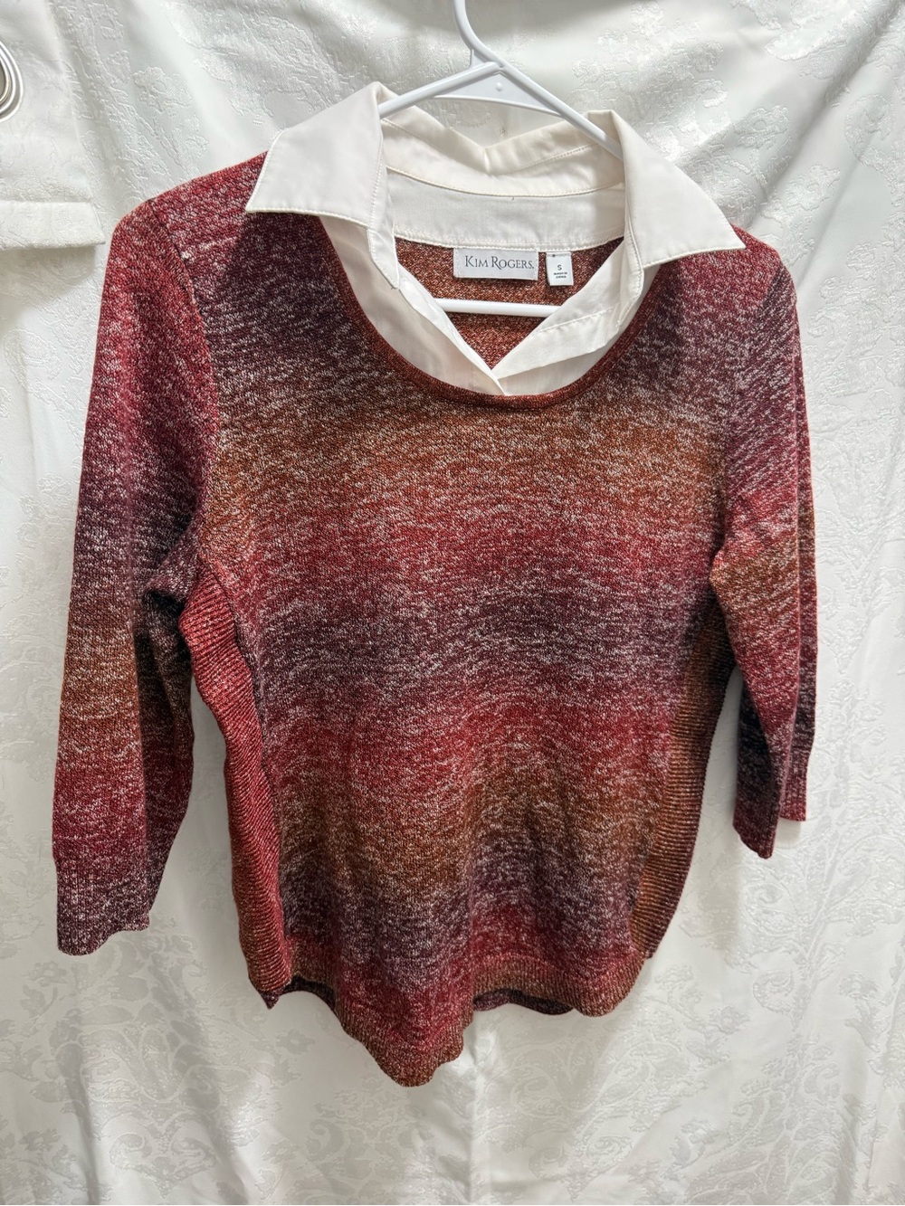 Kim Rogers Marled Red and Brown Crewneck Sweater